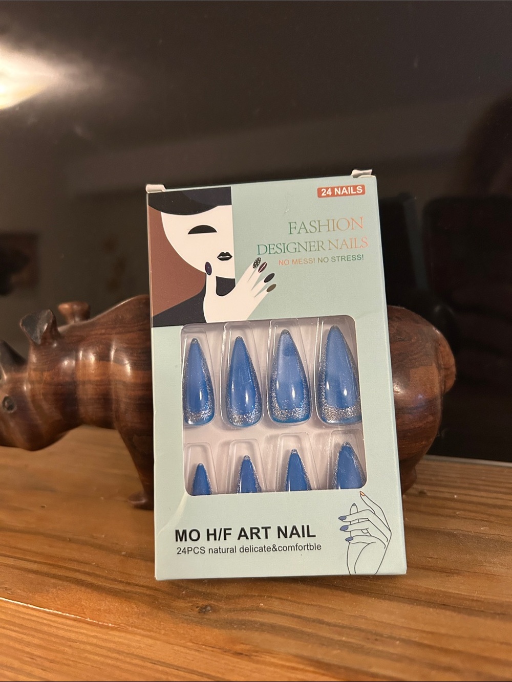 Blue Stiletto Press-On Nails - 24 Pack